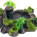 Plastic Reptile Tank Decor - Resin Platform, Artificial Tree Trunk Design with Water Dish for Lizard, Gecko, Frog