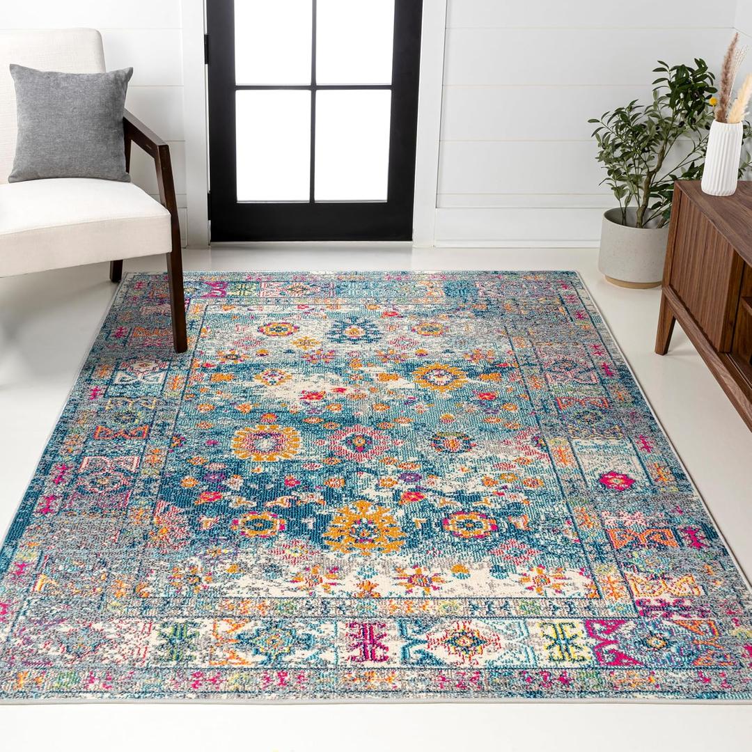 JONATHAN Y Boho Vintage Navy/Cream Indoor Area Rug, 4x6, Bohemian Flair Medallion, Chic, Floral, High Traffic for Living Room, Bedroom, Kitchen, Pet Friendly, Non-Shedding (BMF103B-4)