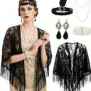 5Pcs 1920s Flapper Accessories Set for Women, Roaring 20's Gatsby Party Costume Set (Black)
