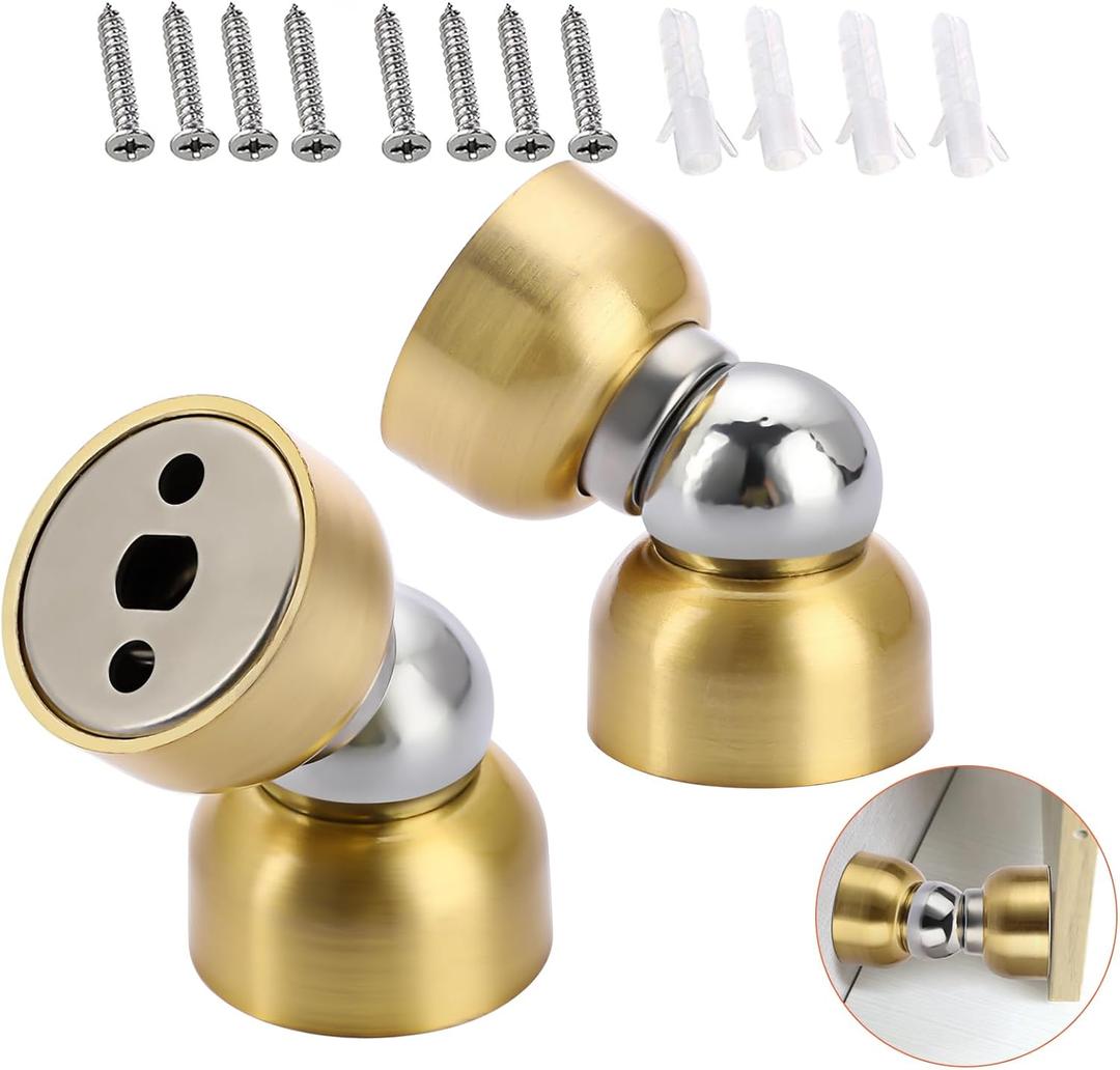 Sumnacon 2Pcs Stainless Steel Mini Door Stoppers- Powerful Magnetic Door Stop with Screws,Heavy Duty Door Holder for Bedroom Bathroom Kitchen Home Office, Gold
