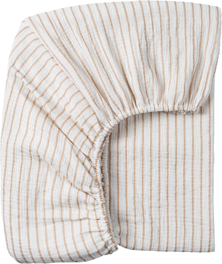 Meracorallo Muslin Fitted Crib Sheet, Soft and Breathable Baby Crib Sheet for Standard Crib and Toddler Mattresses (Neutral Stripe) (Crib Sheet 1 Pack)