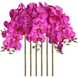38 Inch Purple Flowers Orchids Artificial Flowers 6 PCS Artificial Orchids Faux Orchid Velvet Flowers Long Stem Artificial Flowers for Tall Vase for Home Wedding Decoration(Purple)