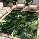 Arenarug 9x12 Monstera Tropical Outdoor Rug Waterproof, Dark Green