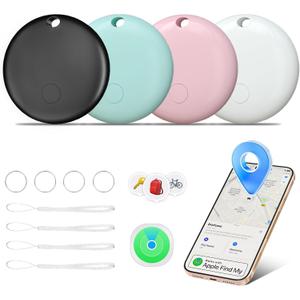 Tracker Tags, Item Finder Work with Apple Find My (iOS Only), Waterproof Smart Tag, Key Finder for Luggage, Keys, Wallet, Bike, Bags (Multi-Color, 4 Pack)