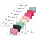 Kathfly 2 Pack 8-Tier Acrylic Wallet Display Stand Clear Purse & Handbag Organizer Riser Shelf for Perfume, Sunglasses, Cosmetics, Jewelry Vendor Display for Craft Fairs, Retail