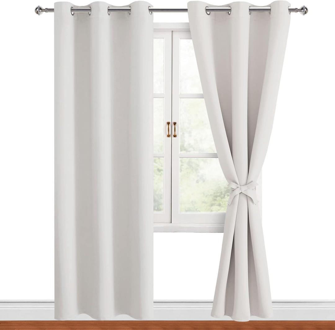 Hiasan Blackout Curtains for Bedroom, 42 x 84 Inches Long - Thermal Insulated & Light Blocking Window Curtains for Living Room/Kids Room, 2 Drape Panels Sewn with Tiebacks, Ivory