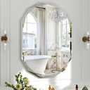 36x24 Inch Beveled Oval Bathroom Mirror, Frameless Copper-Free Silver Mirror, Modern Vanity Mirror, Decorative Wall Mirrors Over Sink for Restroom, Bedroom, Living Room, Bathroom, Entryway