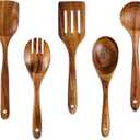 Wooden Spoons for Cooking, 5 Pcs Wooden Utensils for Cooking Natural Teak Wooden Kitchen Utensils Set