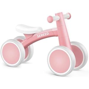 SEREED Baby Balance Bike for 1 Year Old Boys Girls 12-24 Month Toddler Balance Bike, 4 Wheels Toddler First Bike, First Birthday Gifts, Pink