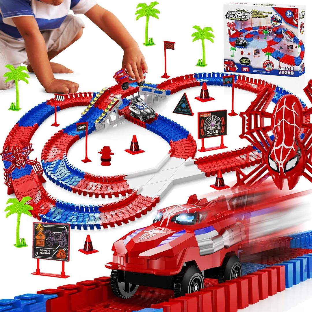 Ancitoy Spider Race Track Toy for Boys 4-6, Race Car Set with 2 Spider Cars, DIY Flexible Tracks Playset, Toddler STEM Building Toys for Girls, Christmas, Birthday Gift for Kids Ages 3+