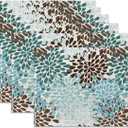 Blue Gray Dahlia Placemats Set of 6, Geometric Flowers Heat Resistant Table Mats Washable Place Mats for Party Kitchen Farmhouse Home Dining Holiday Decor 12x18 Inch