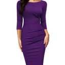 Miusol Women's Retro Ruffle Style 2/3 Sleeve Slim Work Pencil Dress (Small, Purple)