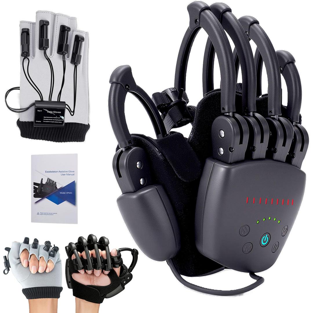 Upgrade Rehabilitation Robot Gloves for Stroke Hemiplegia Recovery, Portable Robotic Hand Glove for Stroke Rehab, Adjustable Strength, 4 Mode (Rechargeable with Mirror Training, Right Hand-L)