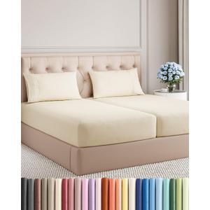 Split King Size 5 Piece Sheet Set - Comfy Breathable & Cooling Bed Sheets Set - Hotel Luxury Bedding for Women, Men, Kids, Teens, Boys & Girls - Deep Pockets, Soft, Wrinkle Free - Oeko-Tex - Off White