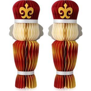 2 Pcs Christmas Nutcracker Honeycomb Centerpieces Nutcracker Paper Soldier/King 3D Honeycomb Table Topper Decoration for Home Xmas Party Supplies Favor