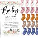 Hoteam 21 Pcs Baby Shower Games Include Baby Sock Hunt Sign and 20 Pair Small Cotton Socks Wooden Table Sign with Holder for Gender Reveal Party Favors(Flower Style)