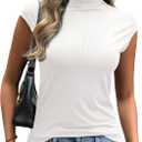 Women's Mock Turtleneck Tops Cap Sleeve Fitted Tank Tops Going Out Basic Tee Shirts 2026 Trendy Fashion Clothes (Large, White)