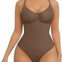 FeelinGirl Shapewear Bodysuit for Women Tummy Control Seamless Sculpting Snatched Waist Body Suit Body Shaper Thong (X-Small-Small, Olive Brown)