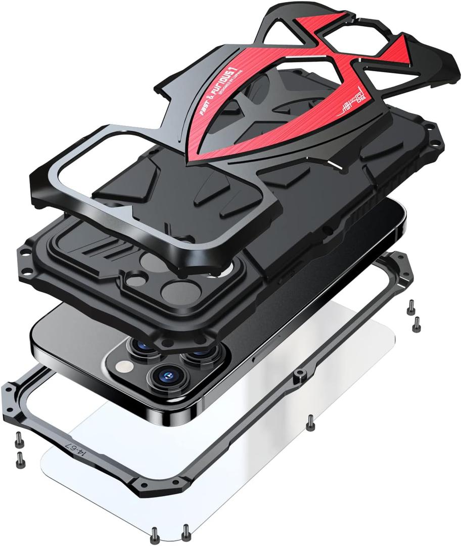 Lunivop for iPhone 15 Pro Max Case Heavy Duty Protection Rugged Screw Full Body Military Grade Metal Bumper Rubber with Hard Durable Phone Cases Cover 2023 Black Red