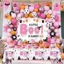 112pcs Halloween Baby Shower Balloon Arch Kit Decorations Pink A Little Boo Is Almost Due Baby Shower Girl Balloons Arch with Banner Ghost Groovy Halloween Birthday Party Decorations Supplies