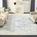 DEAXLife Washable Area Rug for Living Room - Stain Resistant Urtla Thin Rugs with Non Slip Rubber Backing - Indoor Floor Carpet for Dining Room Home Office Dorm (Blue/White, 8x10 Feet)