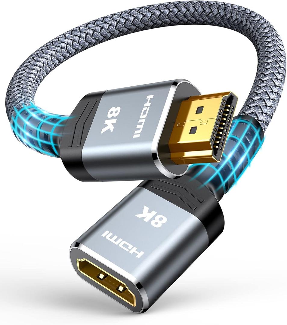 Highwings 8K 4K HDMI Extender, HDMI Extension Cable 2.1 4K@30Hz/ 60Hz/ 120Hz, Ultra high Speed HDMI Male to Female Adapter Compatible with Xbox PS5 PS4 Roku TV Stick Blu Ray Player HDTV Laptop PC 1FT (Grey)