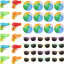 PROLOSO Neon Kids Sunglasses,Inflatable Beach Balls & Squirt Water Guns Fun Beach and Pool Party Favors Bulk Pack of 36