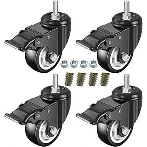 DICASAL 3 Inch Stem Casters Swivel Stem Mount Industrial Castors with Imperial Size Thread 3/8"-16x1 Safety Dual Locking Wheels PU Foam No Noise Wheel for Workbench Furniture DIY Carts