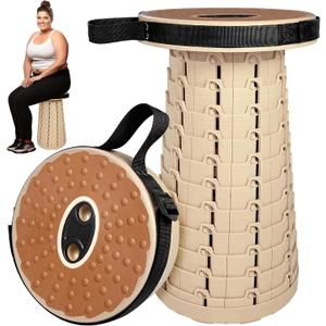 Collapsible Stool, Folding Stool with PU Cushion, Portable Foldable Stool 12 Levels and Load Capacity 500lbs, Travel Chair Backpack Chair for Camping/Fishing/Hiking/BBQ and for Adults