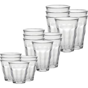 Duralex Picardie 16 Piece Clear Tempered Glass Drinkware and Tumbler Cup Set for Wine, Tea, Water, and Cocktails, 17 Ounces