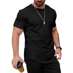 Mens T Shirts Casual Hipster Hip Hop Longline Crewneck Tee Shirts (Black, L)