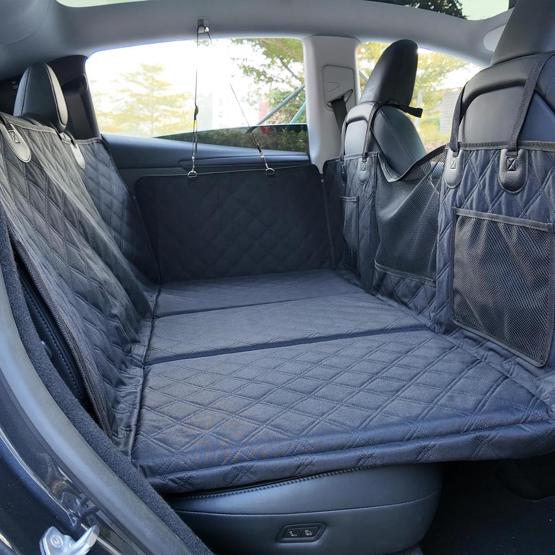REEVAA Hard Bottom Back Seat Cover for Heavy-Duty Dogs, Dog Car Seat Extender, Waterproof Dog Hammock with Mesh Window for Car, Universal Fits for SUVs, M, Black