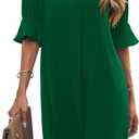 Wkior Shift Dress for Women V Neck Short Sleeves Solid Color Casual Flowy Summer Dresses XXL