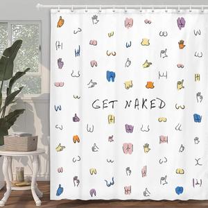 Funny Naked Shower Curtain for Bathroom, Human Body Butt Girl Woman Breast Boob Hand Set, Modern Abstract Art Minimalistic Aesthetic 70X70IN