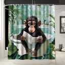 Aanimal Decor Gorilla Read Newpaper in Bathtub Shower Curtain Liner,Cute Cartoon Wildlife Artwork Curtain for Bathroom/Washroom with 12 Hooks Waterproof,Boho Gift for Man/Girl/Woman (70x 70 Inches)