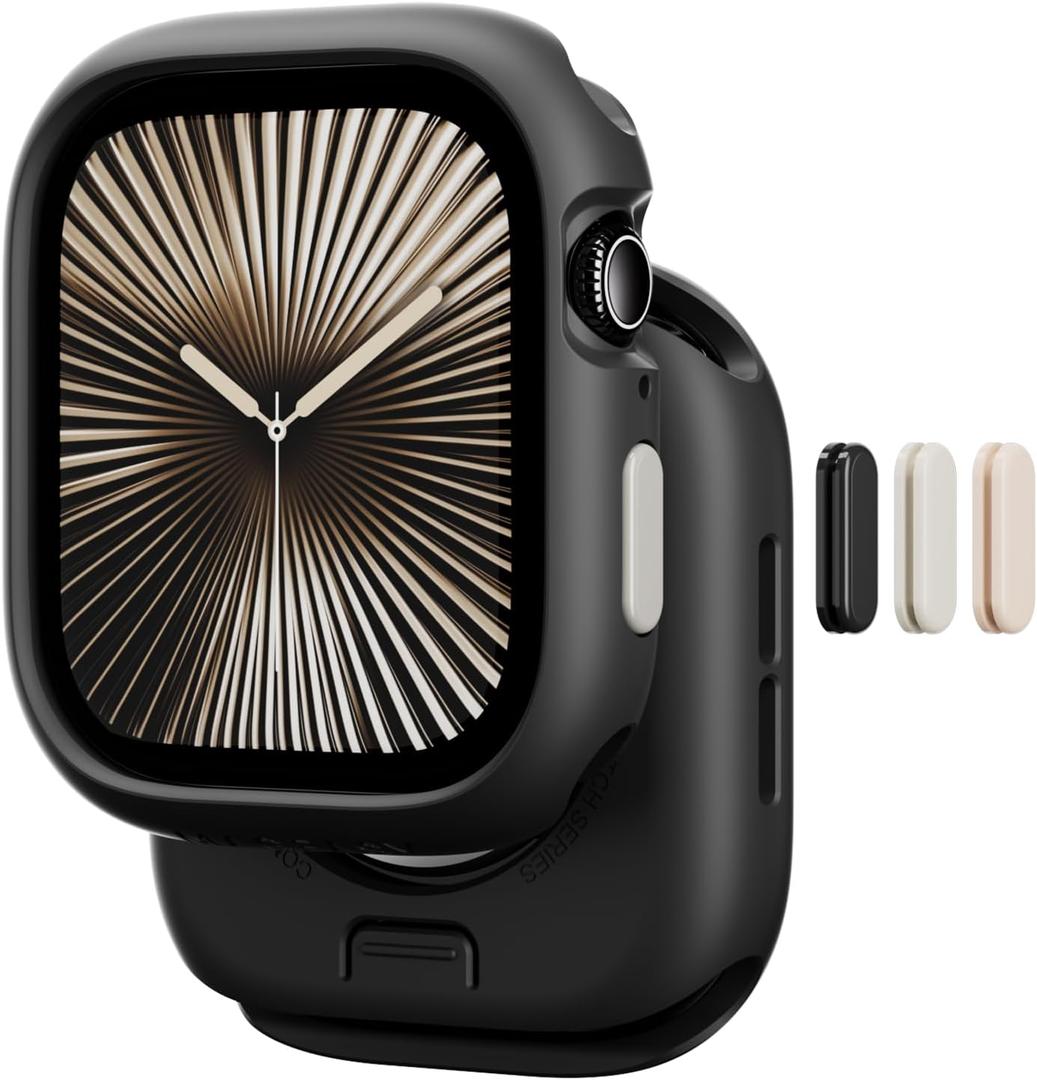 MAGEASY Designed for Apple Watch Series 11 Case 42mm | Shockproof Silicone Bumper with Customizable Buttons, Military Grade Durable Protective iWatch Cover, Skin Series - Black