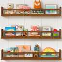 Dark Wood Wall Bookshelf for Kids Bedroom, 36 Inch Floating Nursery Bookshelf for Baby Girl Boy Room, Wooden Hanging Toddler Book Shelves for Wall (36 inch, Walnut Brown, 3-Pack)