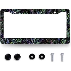 Colorful Leaves License Plate Frame Cute Floral License Plate Holder for Front and Rear Car Tags Stainless Steel Funny License Plate Car Decoration with Screws 12.2" x 6.2"