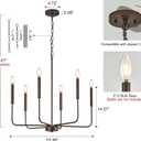 Modern Oil-Rubbed Bronze Chandelier for Dining Room, Metal 6-Light Kitchen Light Fixtures, Farmhouse Candle Hanging Pendant Light for Living Room Entryway Foyer Bedroom (Bulbs Not Included)