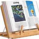 Wooden Desktop Book Stands, Adjustable Book Stand for Reading, Pezin & Hulin Cook Book Holder Seat, Bamboo Foldable Riser for Tablet, Recipe, Laptop with Page Clips