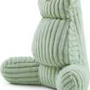 Amlie Home Faux Fur Reading Pillow with Pocket for Sitting in Bed, Adult Backrest Bed Pillow with Washable Cover for Lounging, Watching TV/Gaming/Resting/Post/Surgery/Nursing, Sage Green 29 inches