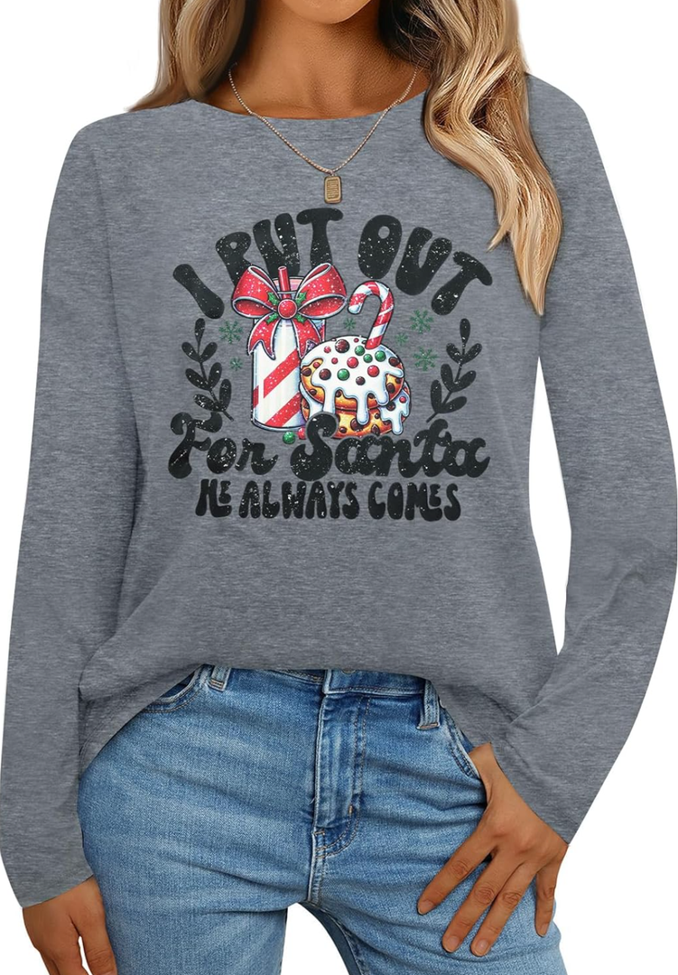 Merry Christmas Sweatshirts for Women Gnomes Santa Christmas Sweatshirt Cute Long Sleeve Pullover Top L