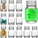12 PC Glass medicine bottles 1oz 30 ml Glass Reagent Bottles Transparent Sample Jar,Wide Mouth,Screw Cap with Scale for Home, Argent Lid