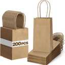 BagDream 200 Pack 3.5x2.4x6.7 Inches Mini Gift Bags with Handles Bulk Small Paper Party Favor Bags Recyclable Tiny Kraft Brown Paper Sacks