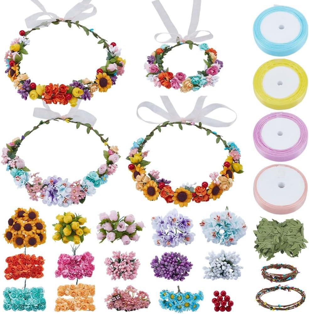 INFUNLY 20 Set DIY Artificial Flower Wreath Paper Roses Blue Pink Wedding Crowns Making Kit Colorful Hanging Floral Wreath for Front Door Make Your Own Flower Headbands Bracelets Kit for Women Girl