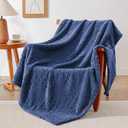 EXQ Home Fleece Throw Blanket for Couch or Bed - 3D Waffle Patchwork Pattern Jacquard Decorative Blankets - Cozy Soft Lightweight Fuzzy Flannel Blanket Suitable for All Seasons(50"60",Dark Blue)