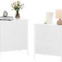 BOLUO White Nightstands Set of 2 - Nightstand and Dresser Sets Night Stand Dresser for Bedroom End Table with Fabric Drawers Organizer Modern (Large 2 pcs)