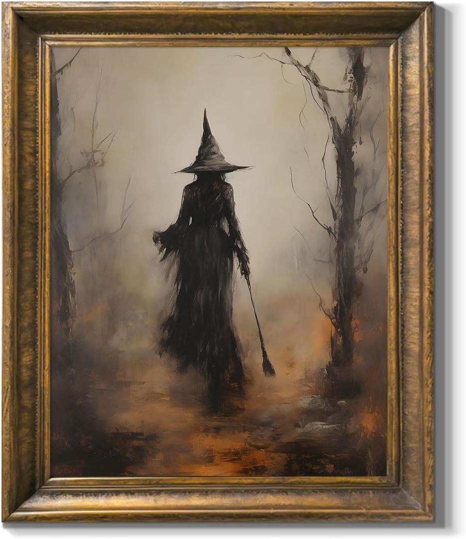 Vintage Halloween Wall Art Ashland Witch Posters Canvas Prints Retro Victorian Gothic Painting Moody Dark Academia Pictures Halloween Decorations for Living Room Bedroom Wall Decor 8x10 Inch Unframed