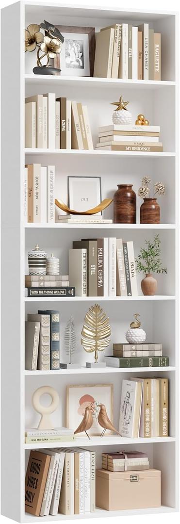 FACBOTALL 82" Tall Bookshelf, 7-Tier Open Shelves Bookcase, Freestanding Display Storage Shelves, Tall Bookcase Home Decor Furniture for Home Office, Living Room, Bedroom, White