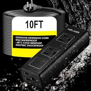 Outdoor Power Strip Weatherproof, 10FT Heavy Duty Outdoor Extension Cord  3 Outlets  Waterproof Surge Protector, Shockproof Overload Protection Electrical Outlet, Industrial/Home Power Strip